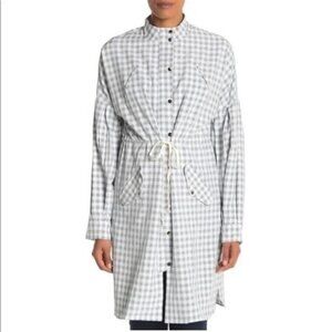 English Factory Grey Gingham Plaid Long Sleeve Shirt Dress Medium New